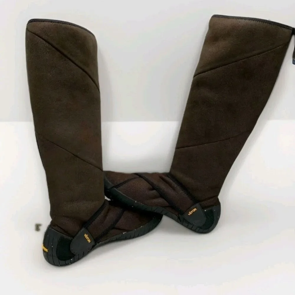 Vibram Furoshiki Shearling High Boots Womens 38-39 US 7-8 Dark Brown Wrap NEW